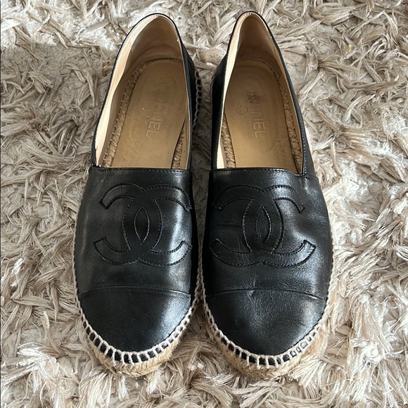 Chanel Black Leather Espadrilles - Picture 1 of 4